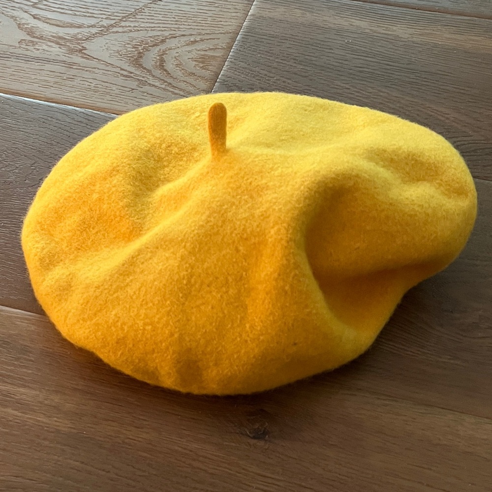 Yellow mustard beret wool hat